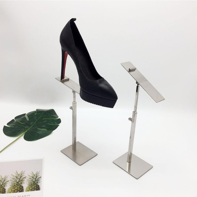 Mollytek 2 Pack Shoe Display Riser Stainless Steel High Heel Display Stand Rack High Heel Shoe Stand Holder Countertop Shoes Display Stands for Selling Photography (Silver) - Image 5